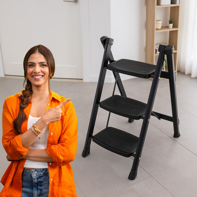 ProHome 3 Step Folding Ladder, Lightweight & Portable Stepladder with Wide Anti-Slip Steel Ladder(With Platform)