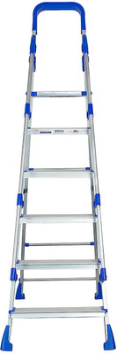 AJAAQI Railing Maple 6 Step Ladder (Aluminium Step) Lightweight & Heavy-Duty Mild Steel Ladder(With Platform, Hand Rail)