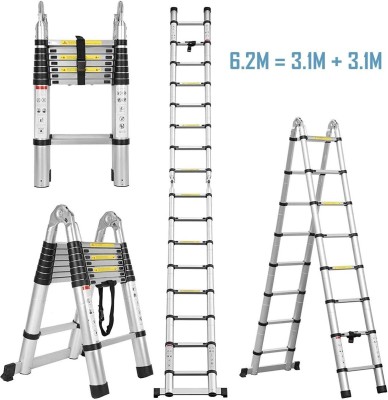 Smarty 6.2 Meter(3.1+3.1) Double A Shape Compact Stable Portable 21 Feet Telescopic Aluminium Ladder