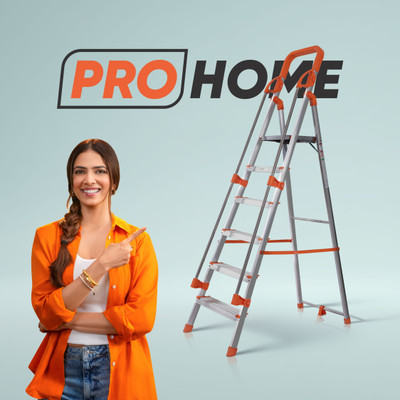 ProHome 6 Steps Ladder with Railing and Anti Slip Shoes Aluminium Ladder(With Platform, Hand Rail)