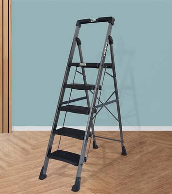 Plantex Hulk Heavy-Duty MS 5 Step Ladder with Advanced Locking System (Grey-Metallic) Steel Ladder