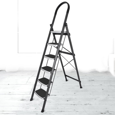 Plantex High-Grade Heavy Folding for Home - 6 Wide Anti-Skid Steps (Gray & White) Steel Ladder(With Platform, Hand Rail)