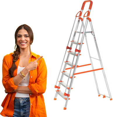 ProHome 7 Steps Ladder with Railing and Anti Slip Shoes Aluminium Ladder(With Platform, Hand Rail)