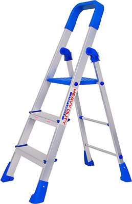 AJAAQI Maple 3 Step Ladder Lightweight & Heavy-Duty Ladder (Aluminium Step) Mild Steel Ladder(With Platform)