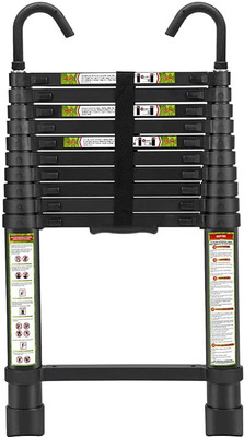 Plantex Black Aluminum Extension Ladder with Hooks- EN131 Certified (2.6 Meter/8.5 Feet) Aluminium Ladder