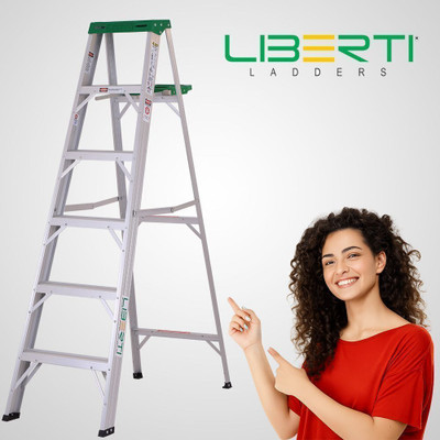LIBERTI 5 Step Ladder for Home | 6ft | Foldable with Anti Slip Steps Aluminium Ladder(Tool Tray)
