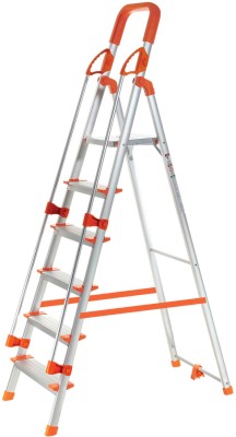 ProHome 6 Steps Ladder with Railing and Anti Slip Shoes Aluminium Ladder(With Platform, Hand Rail)