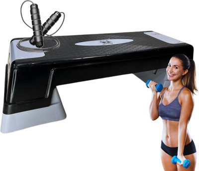 MAPACHE Aerobic Stepper With Skipping Rope for Home and Gym Use,screw Free Adjustable Stepper(Grey)
