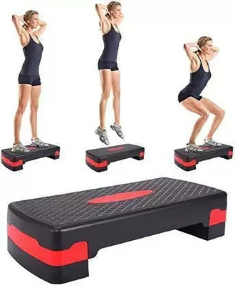 GJSHOP Professional Adjustable Aerobic Exercise Stepper,Non-Slip Textured Workout Stepper(Red, Black)