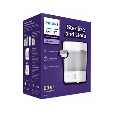 Philips Avent Steam Sterilizer | SCF291/00 | Kills 99.9%* germs in 10 mins | 6 bottle capacity - 6 Slots(White)