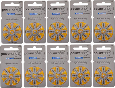 Power one Size 10 Hearing Aid (10 Strip of 8 Batteries)  Battery(Pack of 80)