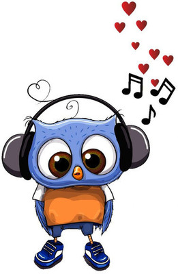 Vijaya enterprises 76 cm Cute cartoon owl with hedphone heart wall sticker size (58x76 cm ) Self Adhesive Sticker(Pack of 1)