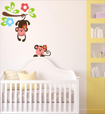 Iram 140 cm Designable “Monkey Playing on Tree “ Decorative Self Adhesive Sticker(Pack of 1)