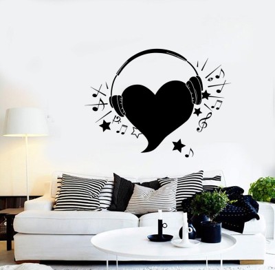 SnappyVinyl 27 cm Music Hearts Headphones Wall Sticker PVC Vinyl Self Adhesive Sticker(Pack of 1)