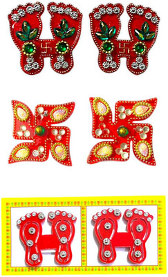 BSKD 5 inch Combo Of Stone Work Maa Laxmi Charan & Swsatik Sticker For Diwali Decoration Non-Reusable Sticker(Pack of 3)