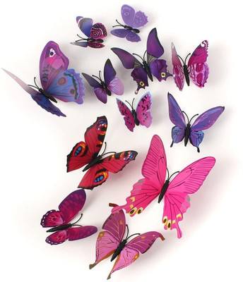 xtore 30.48 cm Congealed Paper Metallic Finish Home Decor 3D Butterfly with Sticking Pads Reusable Sticker(Pack of 12)