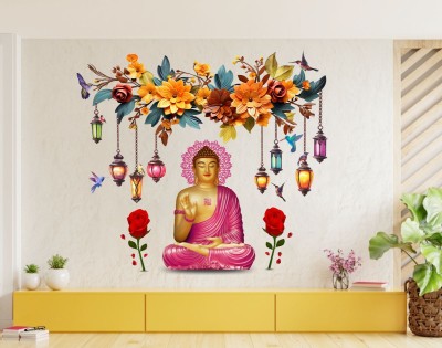 DivineDesigns 46 cm Pink Buddha Flowers & Jhoomar Wall Sticker Self Adhesive Sticker(Pack of 1)