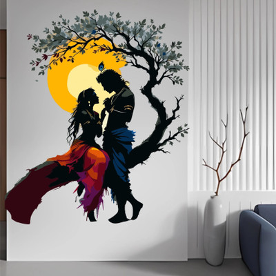 Happy Customise 50 CM Colorful Adorable Radha Krishna Wall Decal(50 cm X 32 cm, Multicolor)