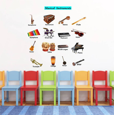 ZEN TREK 45 cm ' Musical Instruments with Names for Nursery Kids ' Wall Stickers Self Adhesive Sticker(Pack of 1)
