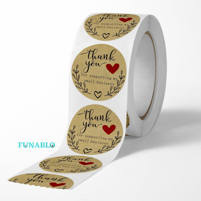 FUNABLO 1.5 inch Thank You for Supporting My Small Business Stickers Round Labels with Red Heart Self Adhesive Sticker(Pack of 1)