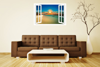 RKDECOR 30.48 cm Natural 3D Window Poster For Livingroom Home Wall Decor (Size 12x18 Inch)s8 Removable Sticker(Pack of 1)