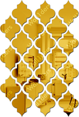wall1ders 12 cm Jali Pattern 21 Golden Acrylic Mirror Stickers for Wall Self Adhesive Sticker(Pack of 21)