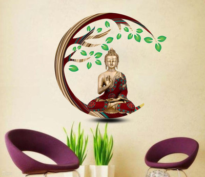 DivineDesigns 61 cm Buddha Tree Green Leaves Wall Sticker Self Adhesive Sticker(Pack of 1)