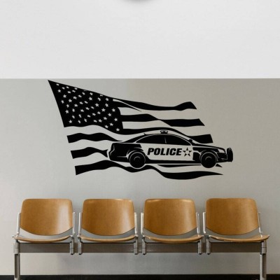 SnappyVinyl 27 cm Auto Car Department American Flag Wall Sticker PVC Vinyl Self Adhesive Sticker(Pack of 1)