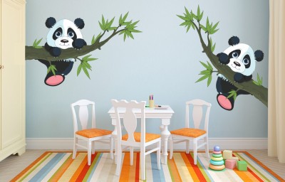 Merical 150 cm Panda Hanging on a branch Wall Sticker Self Adhesive Sticker(Pack of 1)