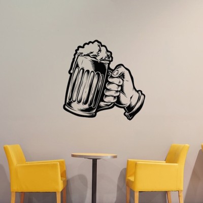 SnappyVinyl 27 cm Mug Craft Pub Beer Time Bottles Wall Sticker PVC Vinyl Self Adhesive Sticker(Pack of 1)