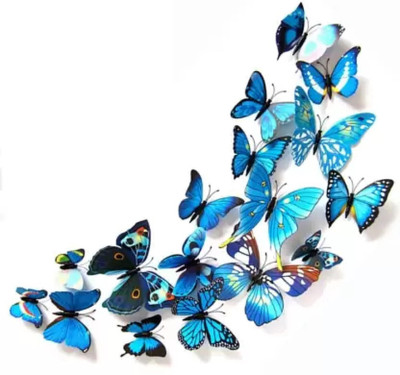 JAAMSO ROYALS 90 cm Blue 3D Butterflies Home Décor Wall Sticker (Blue, Set of 60 pcs) Self Adhesive Sticker(Pack of 5)