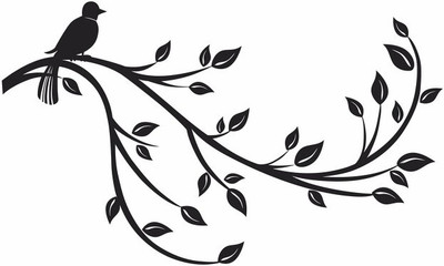 Happy Walls 70 cm black bird on a tree branch Self Adhesive Sticker(Pack of 1)