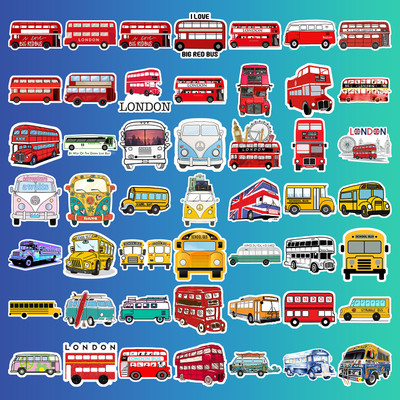 SoFFXia 5.5 cm Bus Stickers for Water Bottle, Laptop, Stickers for Students, Kids and Boys Non-Reusable Sticker(Pack of 45)