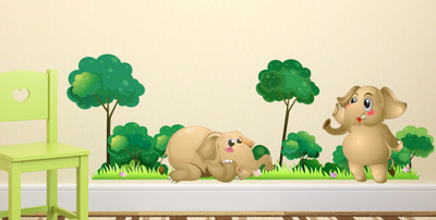 Flipkart SmartBuy 100 cm Elephants Playing In Jungle|Decoration For Home|Removeble Self Adhesive Sticker(Pack of 1)