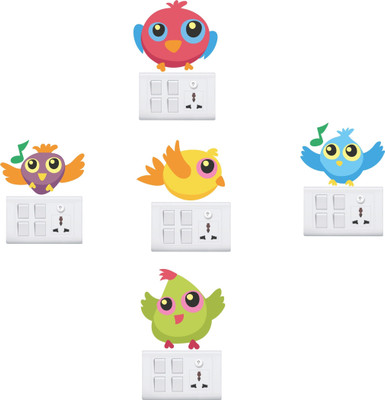 SR ENTERPRISE 25 cm CUTE SET OF 6 BIRDS SWITCH WALL STICKER Self Adhesive Sticker(Pack of 1)