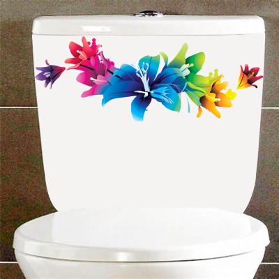 SAI DESIGNS 99 cm Colorful floral designToilet seat sticker bathroom sticker(15x41) Self Adhesive Sticker(Pack of 1)