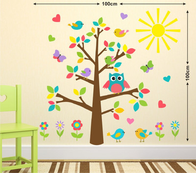 Remer 69 cm Tree with Birds wallsticker Self Adhesive Sticker(Pack of 2)