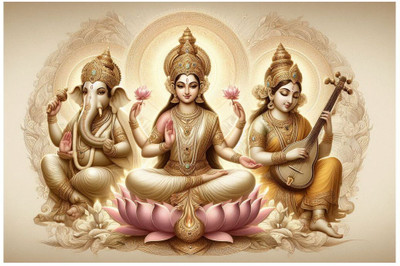 komstec 18 inch Maa Lakshmi, Vinayak & Saraswati Simple Wall Sticker For Home 12x18 Inches Chalkboard Sticker(Pack of 1)
