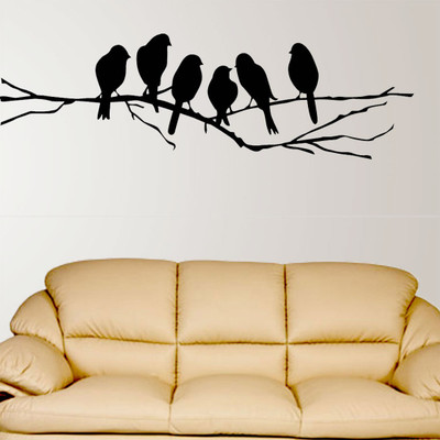walkart 1 cm black crow sitting in a branch Removable Sticker(Pack of 1)