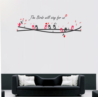 Lokeshshaky 16 inch Cute Little Singing Birds Wall Sticker Multicolor PVC Vinyl Self Adhesive Sticker(Pack of 1)