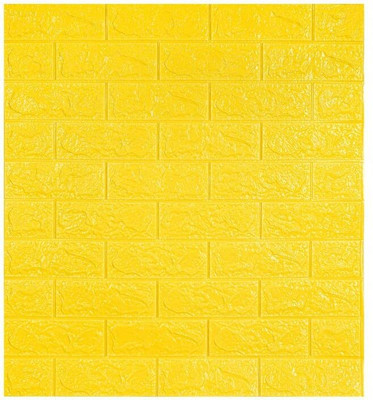 Pozet 70 cm X 77 3D Brick Wallpaper self Adhesive Brick Design Wall Stickers(Yellow) Removable Sticker(Pack of 1)
