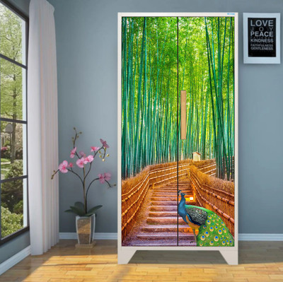 We Kreate 213 cm 3D Embossed Green Forest with Peacock Almirah wallpaper Self Adhesive Sticker(Pack of 1)