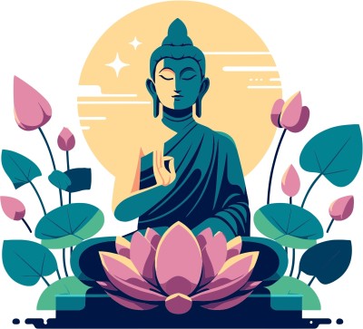 CreativeEdge 57 cm Buddha sitting on a lotus flower Self Adhesive Sticker(Pack of 1)