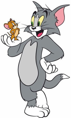 Jump up 42 cm Jerry in Tom's hand Multicolour Wall Sticker Self Adhesive Sticker(Pack of 1)