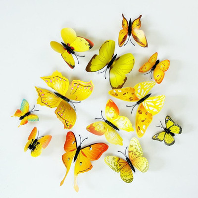 Flipkart SmartBuy 13 cm Yellow 3D Butterflies Self Adhesive Sticker(Pack of 12)