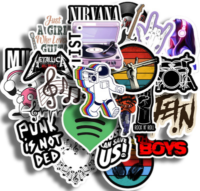 MOMENTPRINTS 5 cm 26Pcs Music Stickers Pack - Waterproof Vinyl for Laptops, Guitars and More Reusable Sticker(Pack of 26)