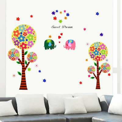 walkart 2.54 cm tree with elephant for kids room Removable Sticker(Pack of 1)