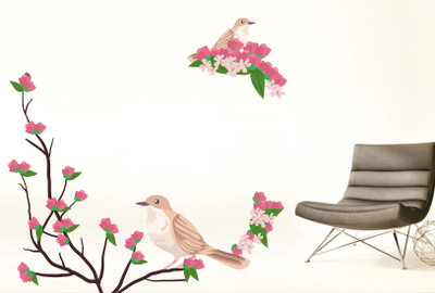 MIIKOR 120 cm Birds on Tree | Non-Reusable Stickers Self Adhesive Sticker(Pack of 1)