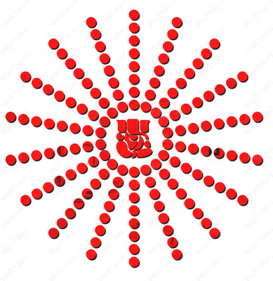wall1ders 12 cm Small Ganesha with 100 dots Red Decorative Mirror Stickers for Wall Self Adhesive Sticker(Pack of 1)