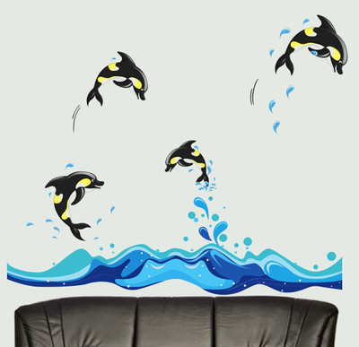 walkart 1 cm diving dolphins in water design Removable Sticker(Pack of 1)